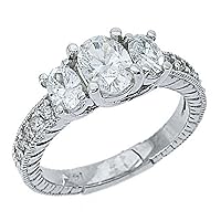 14k White Gold 3-Stone Oval Antique Diamond Engagement Ring 1.50 Carats