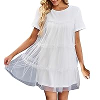 XJYIOEWT Sexy Sundresses for Women 2024 Trendy, Summer Casual Style Loose Dresses 2023 Formal Elegant Round Neck Solid