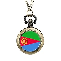 Flag of Eritrea Pocket Watch with Chain Vintage Pocket Watches Pendant Necklace Birthday Xmas