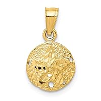 14k Yellow Gold Solid Textured Polished Open back Sand Dollar Pendant Necklace Measures 18.3x10.5mm Jewelry for Women