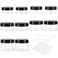 10 Pieces Small Travel Containers, 3/5/10/15/20 Gram Size Travel Containers for Creams, Sample Containers with Screw Lids, 12Pcs Labels/2Pcs Mini Spatulas, Plastic Makeup Containers (Black)