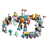 2 in 1 Railway Station Space Robot Building Block Set,Office Home Decoration, Collectible Gift Idea