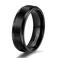 TRUMIUM 6mm 8mm Tungsten Carbide Wedding Ring Band for Men Women Step Edge Black/Silver Engraved I Love You Comfort Fit 4-15