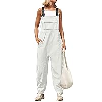 Hiking Overalls for Women Loose Fit Adjustable Straps Cargo Jogger Jumpsuit Casual Bib Rompers with Zippered Pockets