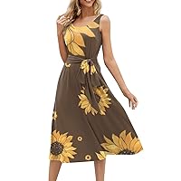 My Orders Dresses for Women 2024 Trendy Summer Beach Cotton Sleeveless Tank Dress Wrap Knot Dressy Casual Sundress with Pocket Today(4-Brown,XX-Large)