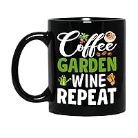Coffee Garden Wine Repeat Coffee Mug Cup, Unique Gardener Ceramic Mug, Garden Pottery Cup, Gift For Men Women Him Her, 15 Or 11 Ounces, Plant Mug, Plant Coffee Mug, Plant Mom Mug, Plant Black Cup