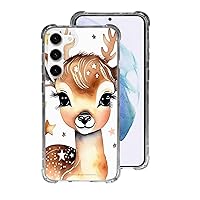 Cell Phone Case for Galaxy s21 s22 s23 Standard Plus + Ultra Cute Fawn Deer Animal Protective Clear Rubber Bumper Fawn with Stars Purple Pink Yellow Watercolor Design Slim Cover