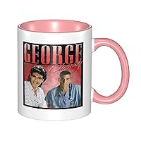 George Clooney Coffee Mug 11 Oz Ceramic Tea Cup With Handle For Office Home Gift Men Women Pink