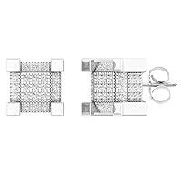 Dazzlingrock Collection 0.33 Carat (ctw) Diamond Dice Shaped Hip Hop Mens Cube Earrings 1/3 CT, Sterling Silver