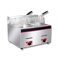Double Cylinder Gas Fryer, Commercial Countertop Gas Fryer, Stainless Professional Gas Fryer with Basket Scoop for Commercial Restaurant Family Food Cooking Frying Machine,Natural Gas