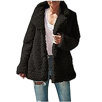 Women Winter Jacket Trendy Plus Size Warm Fleece Plush Trench Jacket Solid Lapel Long Sleeve Fuzzy Open Front Outwear
