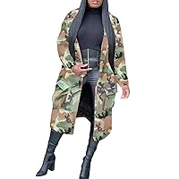 Voghtic Women Casual Camo Jacket Army Military BF Overcoat Long Sleeve Open Front Blazer with Pockets