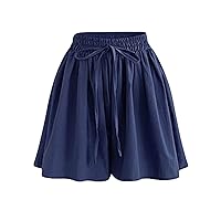 Andongnywell Women's Casual High Elastic Waist Drawstring Wide Leg Flowy Culottes Shorts Short Trousers