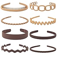 Unisex Hair Band 8Pcs Plastic Headband with Teeth Head Bands Combing Hairbands Wavy Outdoor Sports Headbands for Men's Hair Band Hoop Clips Women Accessories Non Slip Head Band Headwear,Khaki and Coffee