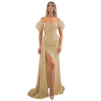 Sequin Off Shoulder Prom Dresses 2024 Mermaid Formal Evening Gowns Sparkly Evening Party Dress with Slit