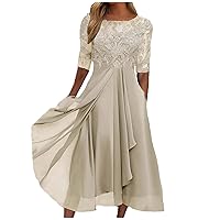 Womens Spring Dresses,Women's Tea Length Embroidery Lace Chiffon Dress Mock Maxi Fashionable Dresses