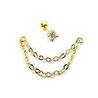 Earring Chain- Helix Stud Earrings Chain Charm- Gold Helix Piercing Chain- Cartilage Dangle Earrings- Gold Earring Chain- Cartilage Earring (Chain + 3mm CZ Stud (1 stud), 14k Gold Filled)