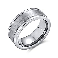 Bling Jewelry Unisex Personalize Simple Double Grooved Brushed Matte Center Stripe Couples Titanium Wedding Band Ring For Men Women Silver Tone Comfort Fit 7MM 8MM Customizable