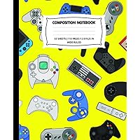 Composition Notebook: Colorful Gamer Game Controller Theme, Large Writing Journal for Homework - Notes - Doodles, Back to School for Boys Girls Children, Wide Ruled Notebook Paper for Kids