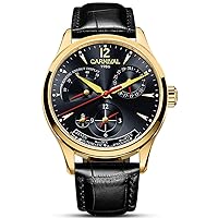 Carnival Automatic Dual Time 24 Hour Power Reserve Calendar Waterproof Men's Watch, Gold, Silver, Black, Classic