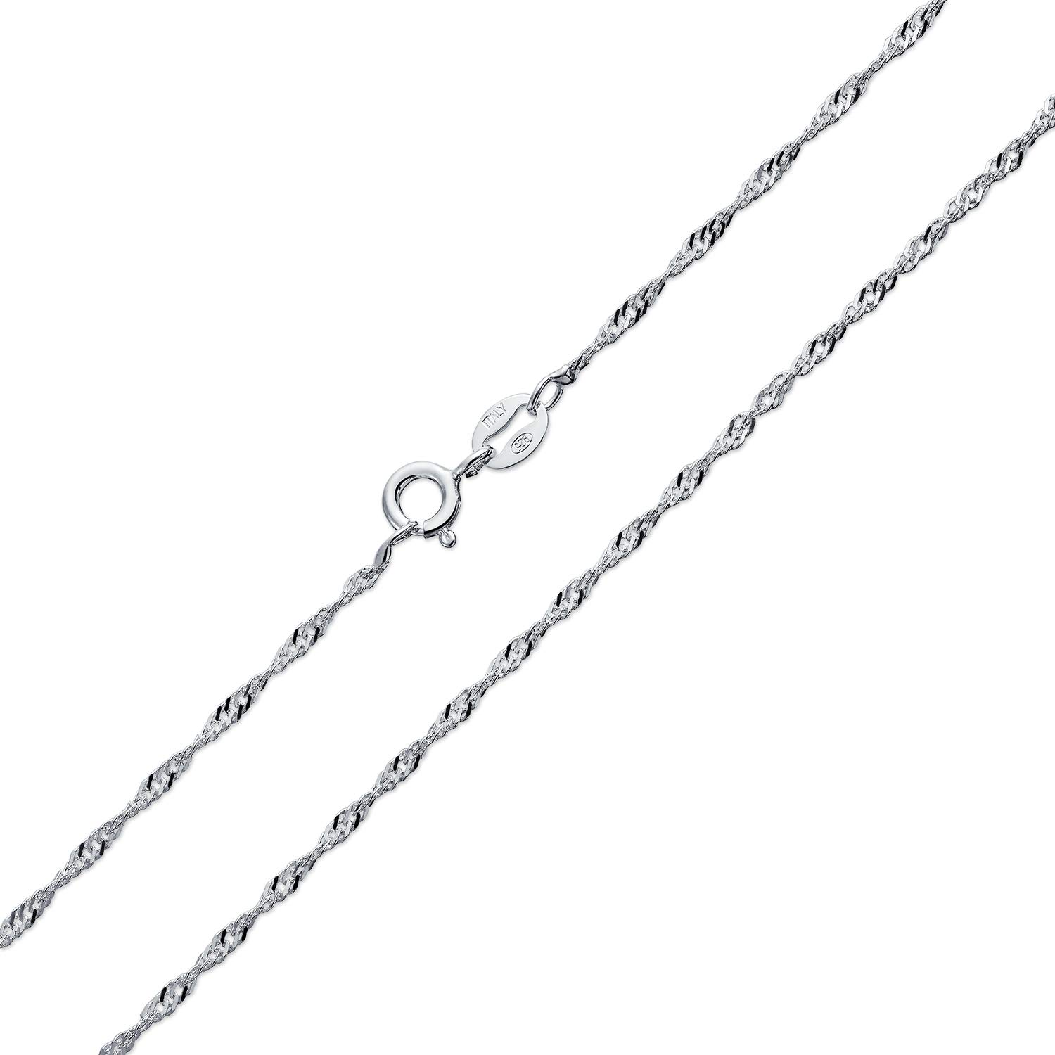 Bling Jewelry Thin 1.5MM Singapore Twist Rope Chain Necklace For Women Rose Gold Plated .925 Sterling Silver Made Italy 14 16 18 20 24 Inch