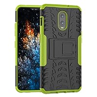 Case for OnePlus 6T Tyre Pattern Design Heavy Duty Tough Protection Case with Kickstand Shock Absorbing Detachable 2 in 1 Case Cover for OnePlus 6T (2018). Hyun Green
