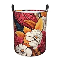 Flowers And Leaves Collage Pattern Print Laundry Hamper Waterproof Laundry Basket Protable Storage Bin With Handles Dirty Clothes Organizer Circular Storage Bag For Bathroom Bedroom Car