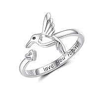 Spoon Ring 925 Sterling Silver Hummingbird Ring Vintage Antique Spoon Rings adjustable thumb rings for women (Silver, 6# 7# 8#)