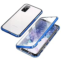 QUIETIP Compatible for Samsung Galaxy S20 FE Case,Magnetic Metal Clear Glass Case,Thin Body Metal Frame Double-Sided Tempered Glass with Built-in Screen Lens Protect,Blue
