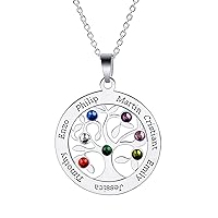 Grandma Necklace with Birthstones/Tree of Life Pendant, 1~8 Name Necklace Birthstones, Personalized Necklaces with Kids Names & Picture, Sterling Silver Friend Family Names Necklace