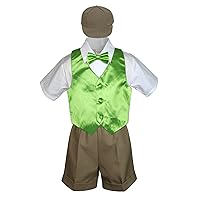 5pc Baby Toddler Boys Dark Khaki Shorts Hat Lime Bow Tie Vest Suits Set (Extra Large:(18-24 months))