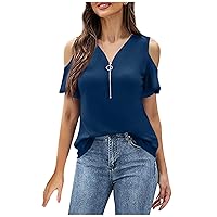 Summer Outfits for Women, Rave Tops Clothing Womens Sexy Fitted Ruched Teacher Zip Up Clothes Shirt, S, 4XL