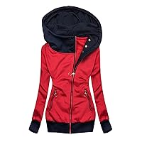 SNKSDGM Women's Turtleneck Zipper Hooded Jacket with Pockets Solid Floral Color Block Sweatshirt Coats Long Sleeve Plus Size