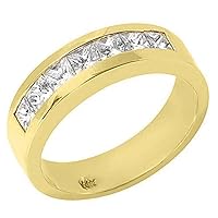 14k Yellow Gold Mens Princess Cut 7-Stone Diamond Ring 1.26 Carats