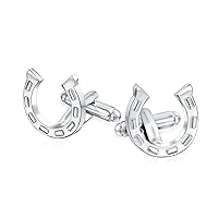 Good Luck Lucky Western Horse Shoe Cowboy Equestrian Gift Horseshoe Shirt Cufflinks For Men Graduation Gift Bullet Hinge Back Silver Tone Stainless Steel