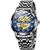 OLEVS Gold Skeleton Men's Automatic Mechanical Watches Self-Winding Luxury Dress Shiny Diamond Stainess Steel Waterproof Luminous Wristwatches