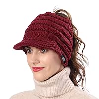 FORBUSITE Women's BeanieTail Warm Knit Hat Messy High Bun Ponytail Visor Beanie Cap B085