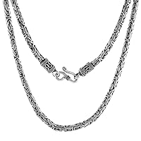 Sterling Silver 4mm Round BYZANTINE Chain Necklaces & Bracelets for Men & Women Hook & Eye Clasp Oxidized Nickel Free 7-30 inch
