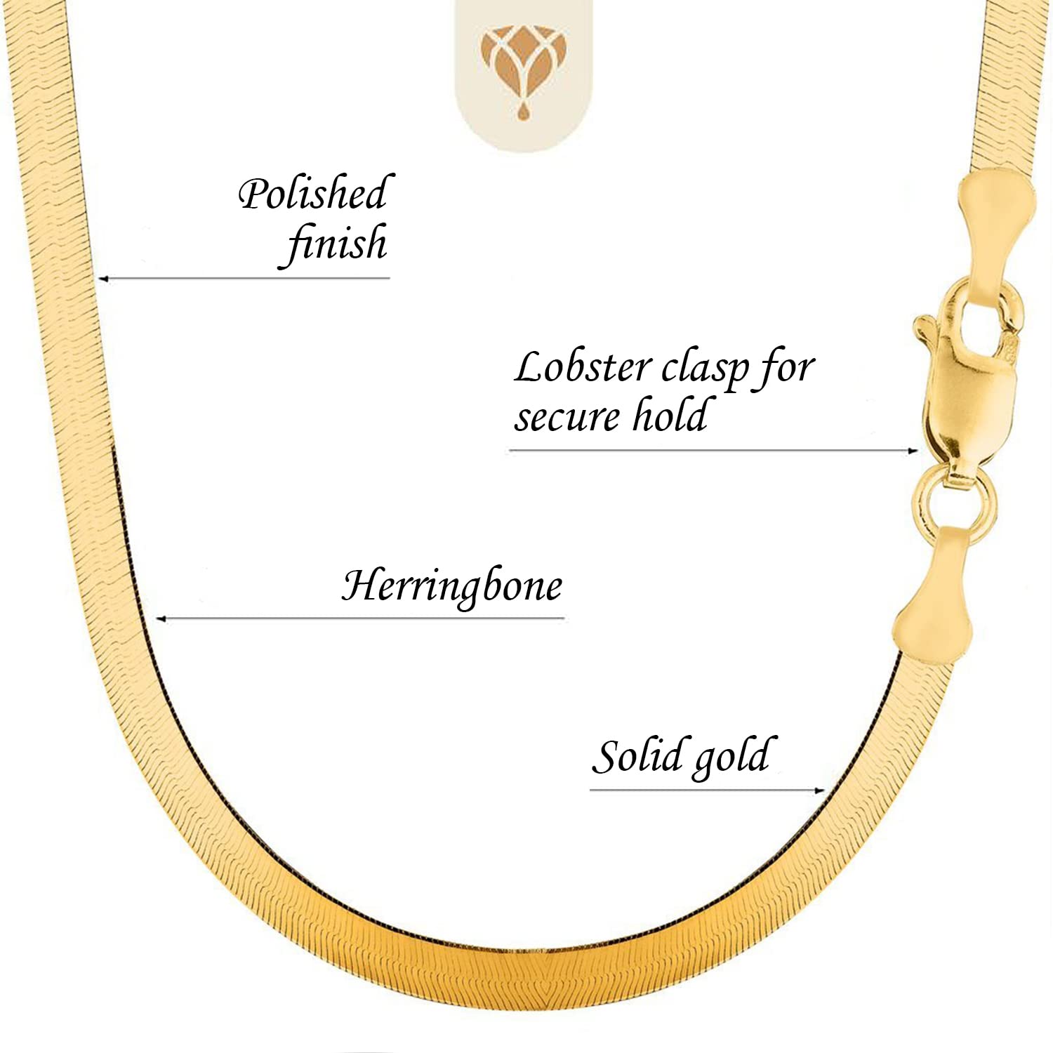 The Diamond Deal 14k Solid Yellow Gold 6.00mm Shiny Imperial Herringbone Chain Necklace or Bracelet for Pendants and Charms with Lobster-Claw Clasp (7