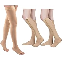 Athbavib Thigh High 20-32 mmHg Compression Stocking+2 Pairs Zipper Compression Socks Women