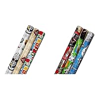 Hallmark Harry Potter Wrapping Paper with Cut Lines on Reverse & Star Wars Wrapping Paper with Cut Lines on Reverse (3-Pack: 60 sq. ft. ttl) with Yoda, Darth Vader, Chewbacca