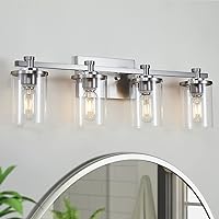 4 Light Bathroom Vanity Light, Brushed Nickel Bathroom Light Fixture with Clear Glass Shade, Bathroom Wall Sconces Over Mirror