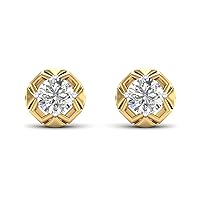 14K Yellow Gold Plated Round Cubic Zirconia Mini Solitaire Stud Earrings Round CZ Ear Stud