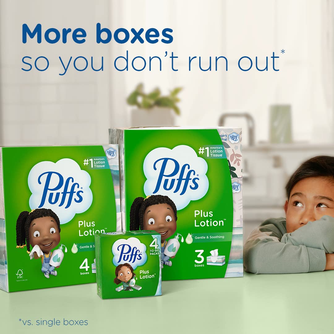 Puffs Plus Lotion Facial Tissues, 10 Cubes, 56 Tissues Per Box (Packaging May Vary)
