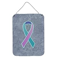 Caroline's Treasures AN1217DS1216 Teal, Pink and Blue Ribbon for Thyroid Cancer Awareness Wall or Door Hanging Prints Aluminum Metal Sign Kitchen Wall Bar Bathroom Plaque Home Decor Front Door Plaque,