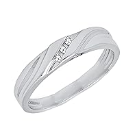 Dazzlingrock Collection 0.03 Carat (ctw) Round White Diamond 3 Stone Wedding Band for Him in 925 Sterling Silver