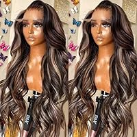 UNICE 12A Chocolate Brown Blonde Body Wave 13x4 Lace Front Wigs Human Hair Balayage Highlights Glueless Frontal Wigs Pre Plucked with Baby Hair Natural Hairline 150% Density 18inch