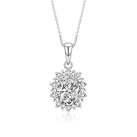 Rylos Princess Diana Inspired Necklace: Gemstone & Diamond Sterling Silver Pendant, 18 Chain, 9X7MM Birthstone, Women's Jewelry