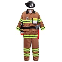 yolsun Tan Fireman Costume for Kids, Boys' and Girls' Firefighter Dress up (7 pcs)