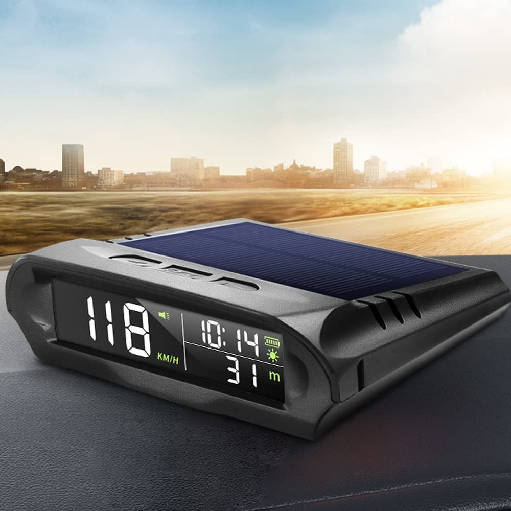 ERYUE Head up Display, Car Wireless Headup Display Solar GPS Digital Speedometer with LCD Screen Overspeed Alarm KMH/MPH Time/Altitude/Temperature/Speed Display